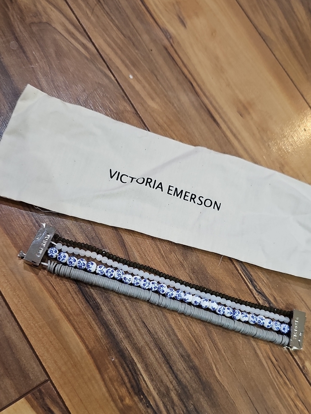 Victoria Emerson Blue and Gray Layered Beaded Wrap Bracelet